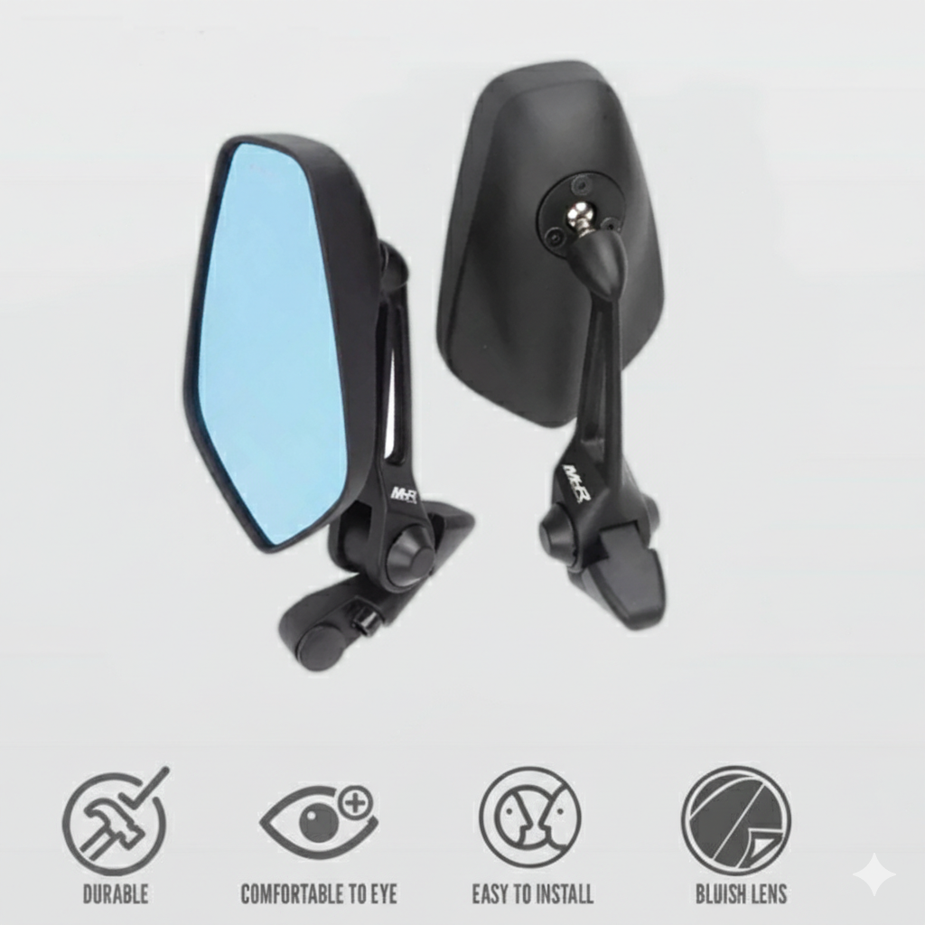 Premium side mirror for motorcycle with wide reflective surface and durable construction for enhanced visibility and safety