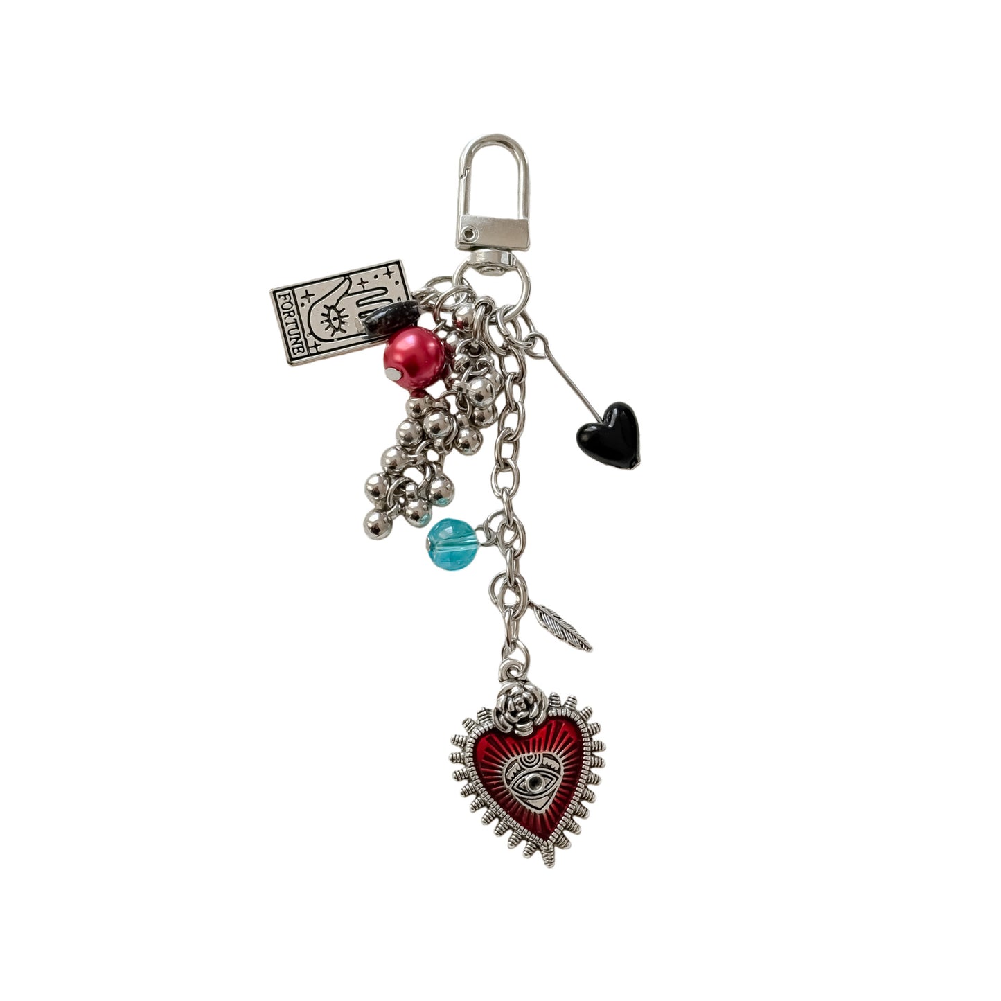 Cross-Border Gothic Jewelry Stand Dark Red Love Phone Ornaments Handmade Beaded Personality Fashion Keychain Wholesale